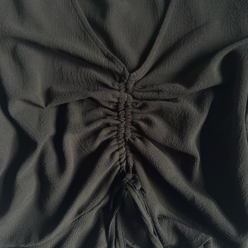 Elodie Ruched Ruffle Black Blouse - Picture 3 of 3